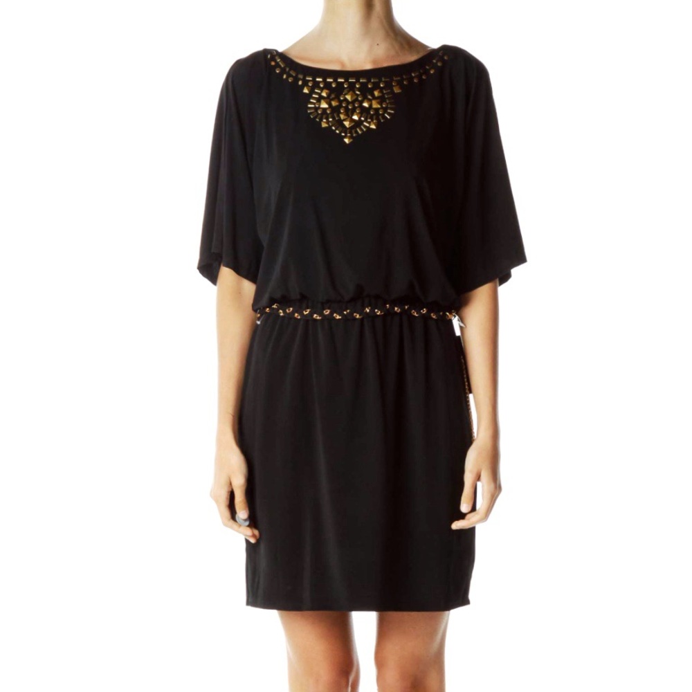 THALIA SODI Size S Black Cold Shoulder Embellished Mini Dress